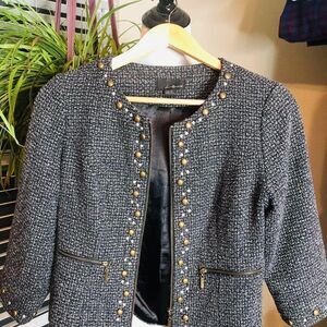 Forever 21 Embellished Gray Tweed Blazer Jacket Women's Medium‎